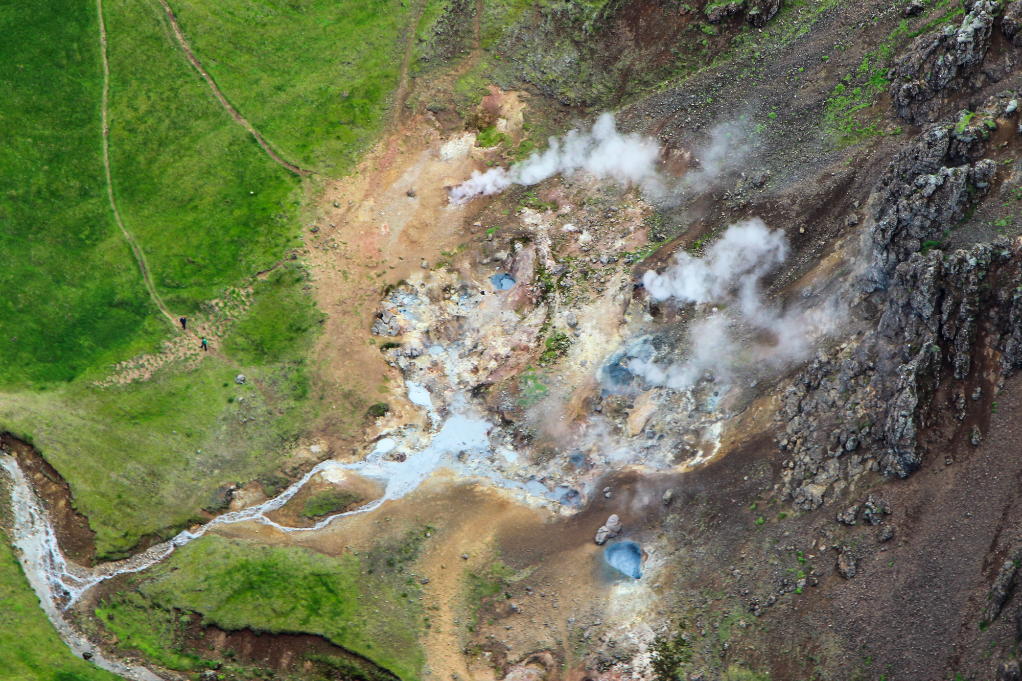 Flying over geothermal area