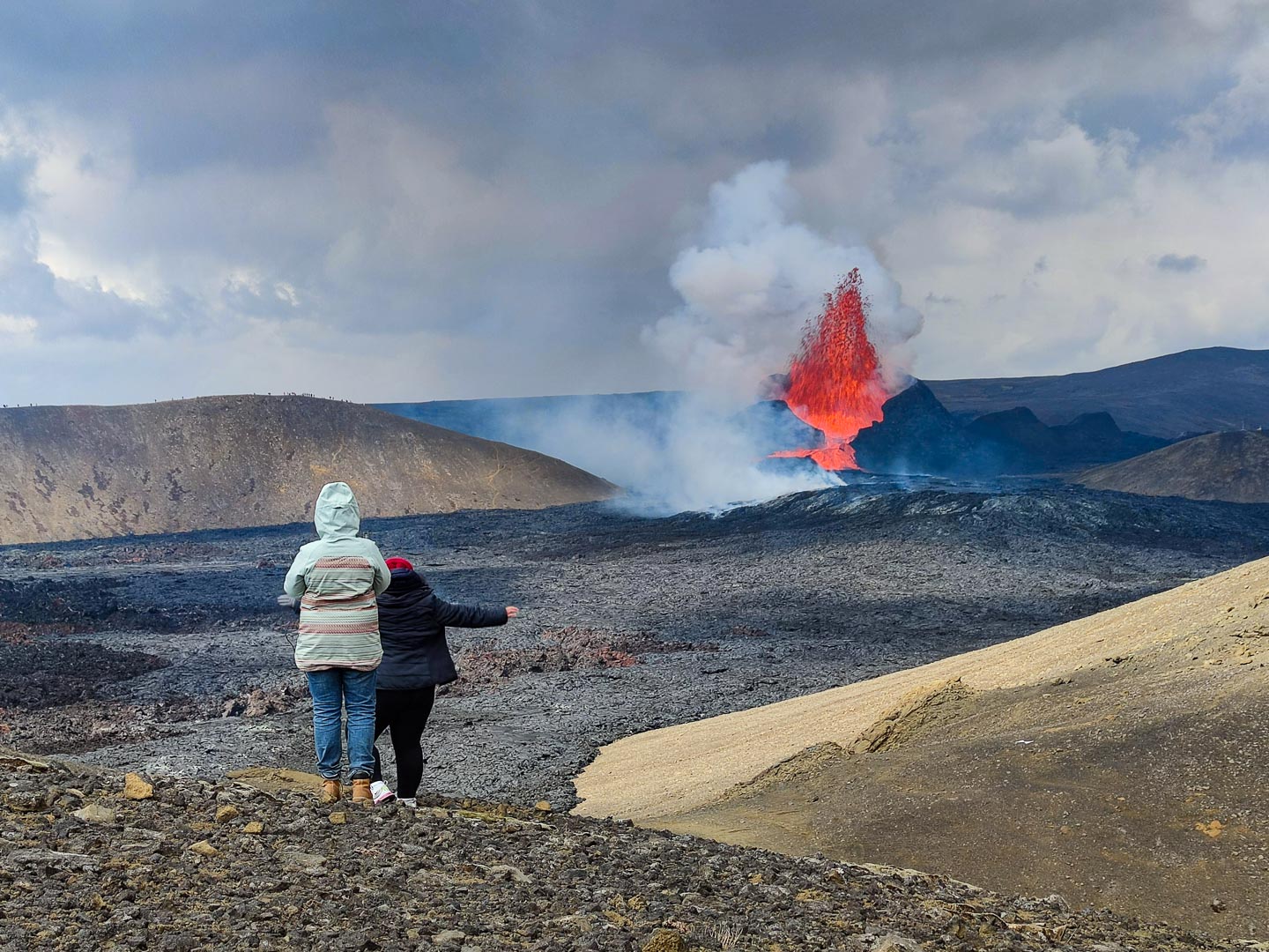 Overview of Geldingadalur active volcano eruption in Iceland